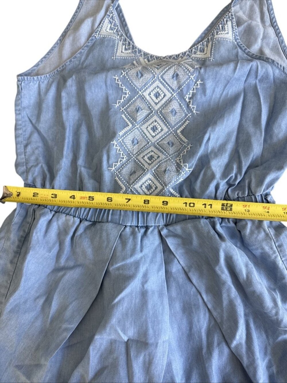 Sugar + Lips Blue W/White Embroidery Romper Size L - Picture 8 of 9